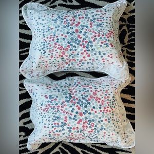 D. Porthault Bouquet Eclaté blue scallop boudoir shams- a pair